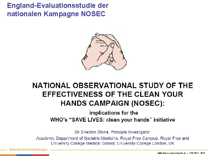 England-Evaluationsstudie der nationalen Kampagne NOSEC Keine Chance den Krankenhausinfektionen Bettenführende Einrichtungen www. aktion-sauberehaende. de