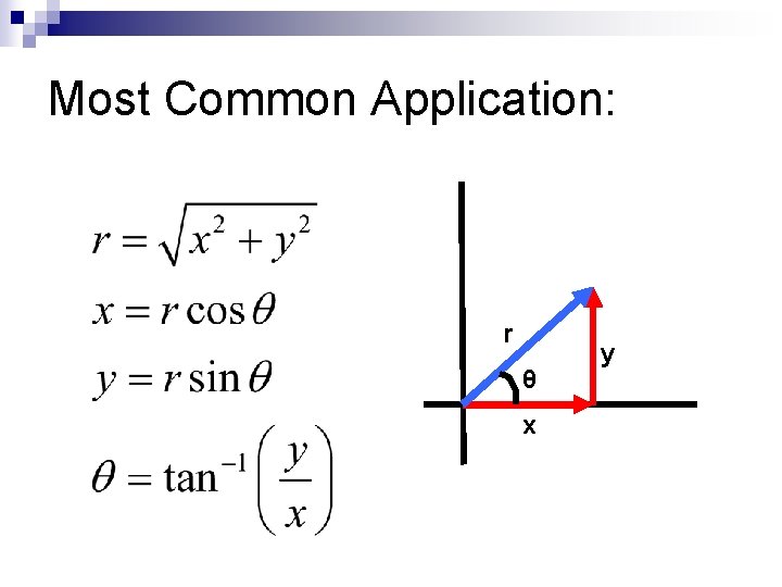 Most Common Application: r θ x y 