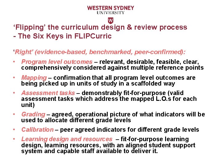 ‘Flipping’ the curriculum design & review process - The Six Keys in FLIPCurric ‘Right’