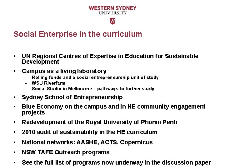 Social Enterprise in the curriculum • UN Regional Centres of Expertise in Education for