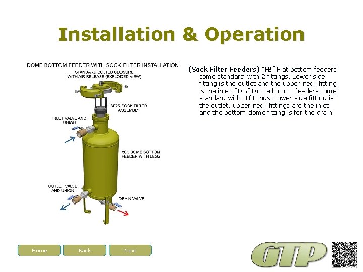 Installation & Operation (Sock Filter Feeders) “FB” Flat bottom feeders come standard with 2