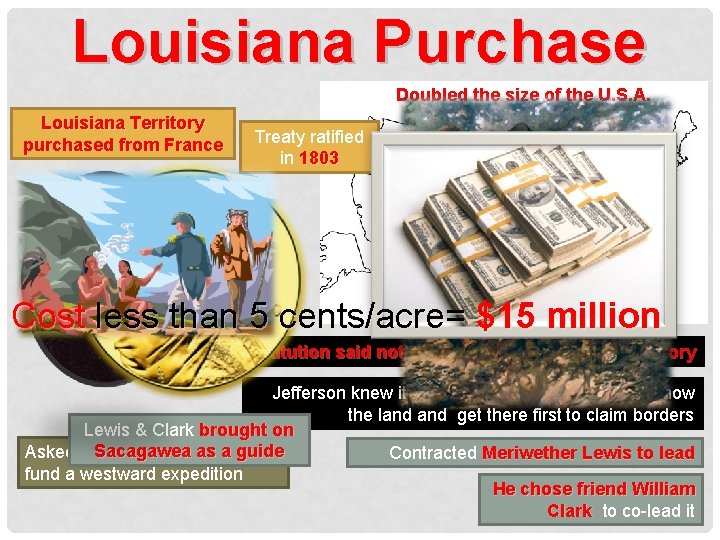 Louisiana Purchase Doubled the size of the U. S. A. Louisiana Territory purchased from