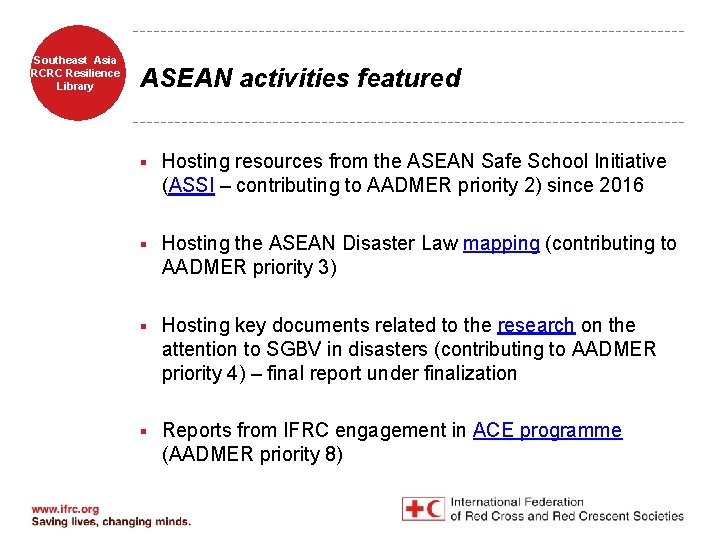 Southeast Asia RCRC Resilience Library ASEAN activities featured § Hosting resources from the ASEAN