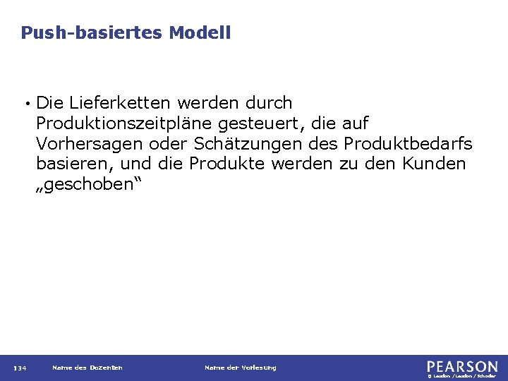 Push-basiertes Modell • 134 Die Lieferketten werden durch Produktionszeitpläne gesteuert, die auf Vorhersagen oder