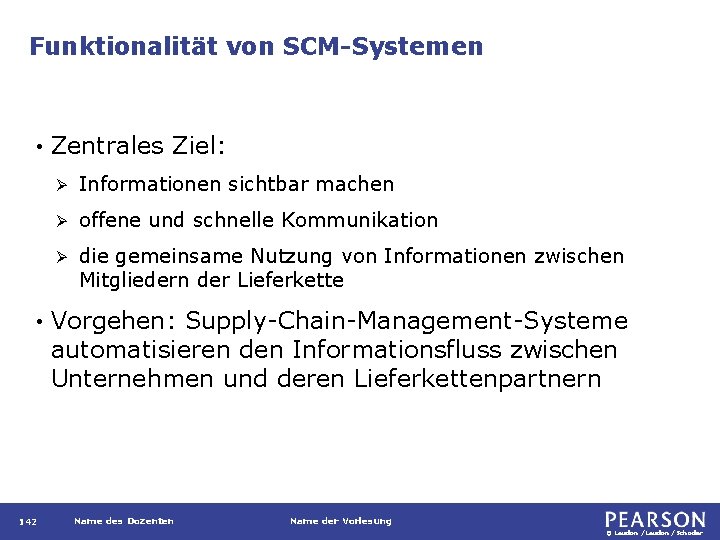 Funktionalität von SCM-Systemen • • 142 Zentrales Ziel: Ø Informationen sichtbar machen Ø offene