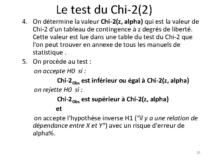 Le test du Chi-2(2) 4. On détermine la valeur Chi-2(z, alpha) qui est la