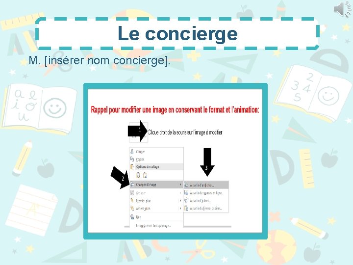 Le concierge M. [insérer nom concierge]. 