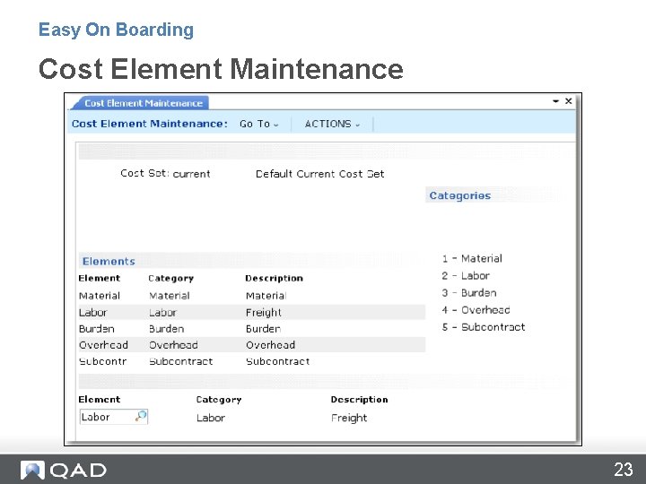 Easy On Boarding Cost Element Maintenance 23 