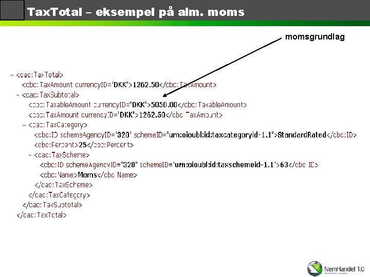 Tax. Total – eksempel på alm. momsgrundlag 