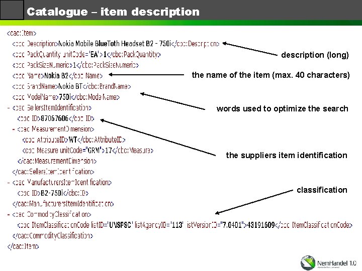 Catalogue – item description (long) the name of the item (max. 40 characters) words