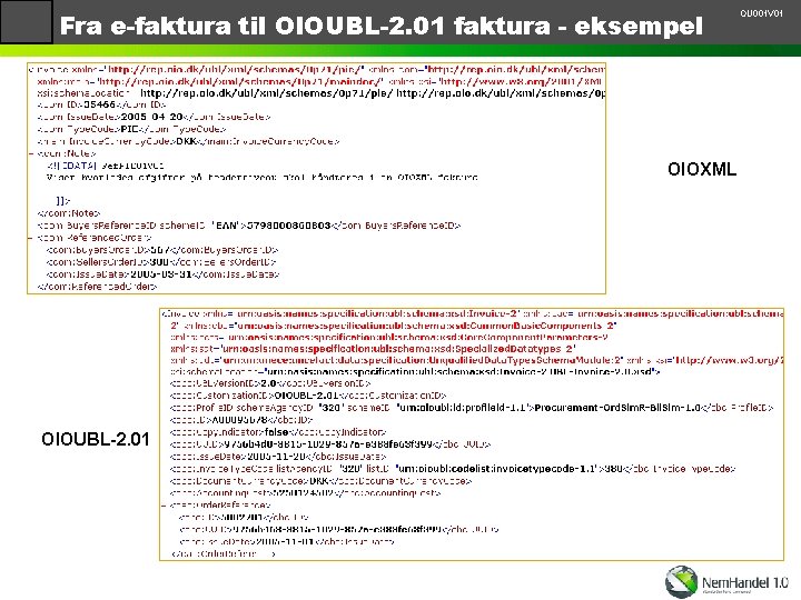 Fra e-faktura til OIOUBL-2. 01 faktura - eksempel OIOXML OIOUBL-2. 01 OU 001 V