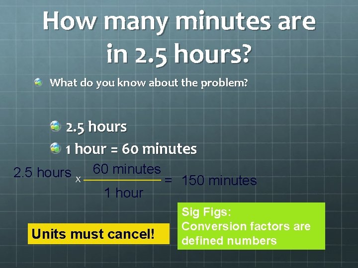 How many minutes are in 2. 5 hours? What do you know about the