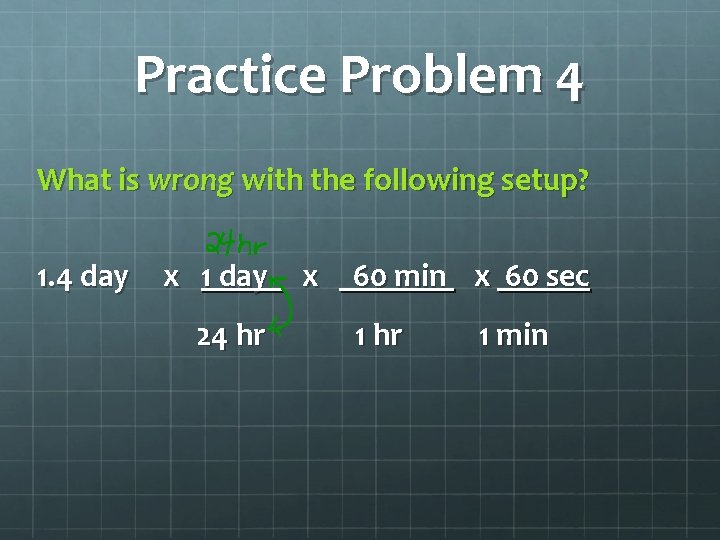 Practice Problem 4 What is wrong with the following setup? 1. 4 day x