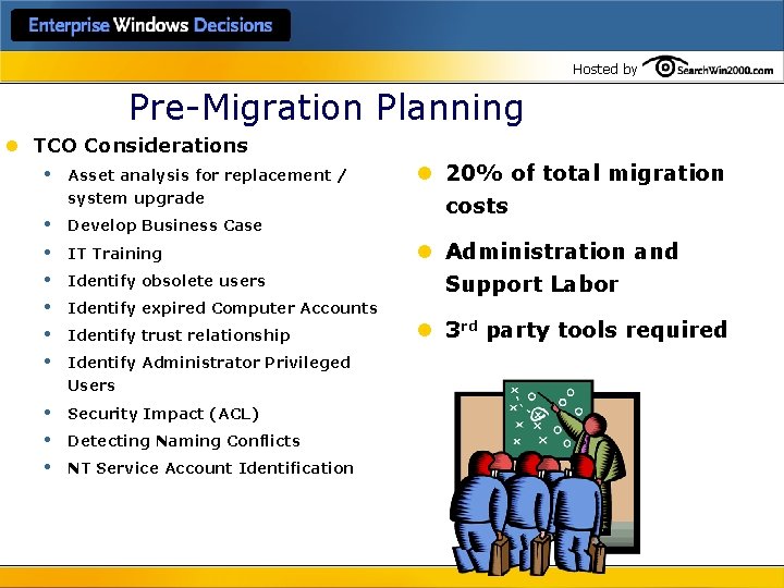 Hosted by Pre-Migration Planning l TCO Considerations • Asset analysis for replacement / system