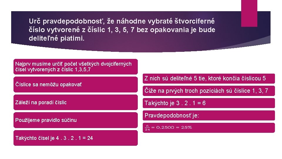 Urč pravdepodobnosť, že náhodne vybraté štvorciferné číslo vytvorené z číslic 1, 3, 5, 7