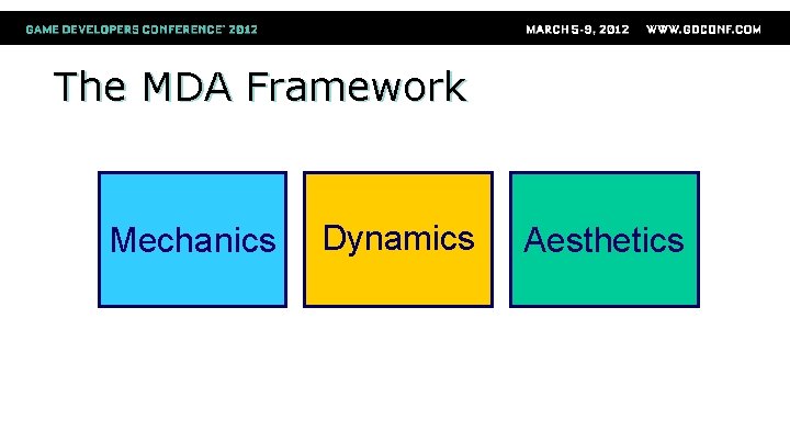 The MDA Framework Mechanics Dynamics Aesthetics 