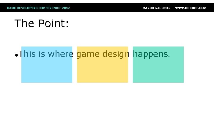 The Point: ●This is where game design happens. 