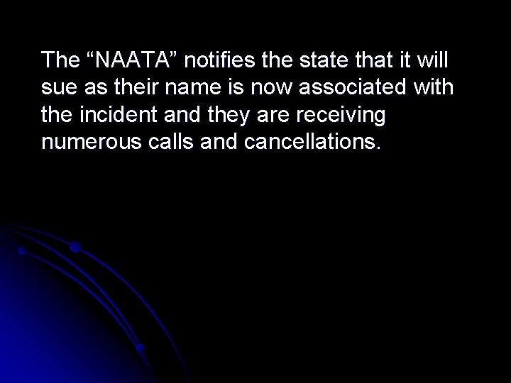 The “NAATA” notifies the state that it will sue as their name is now