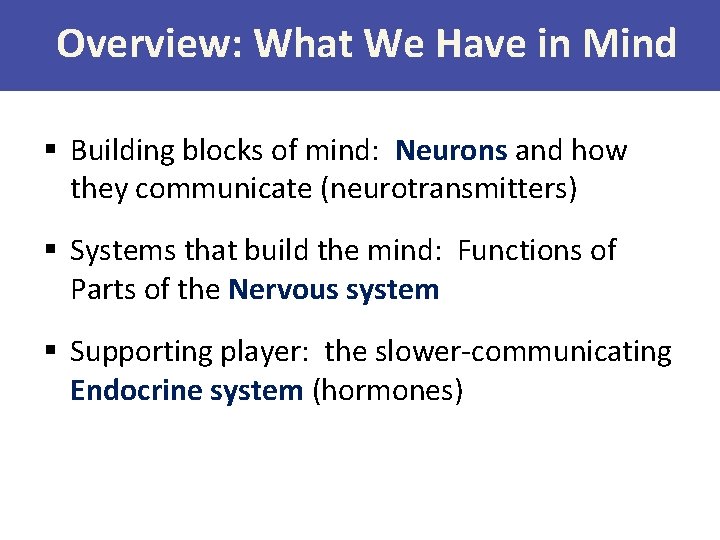 Overview: What We Have in Mind § Building blocks of mind: Neurons and how