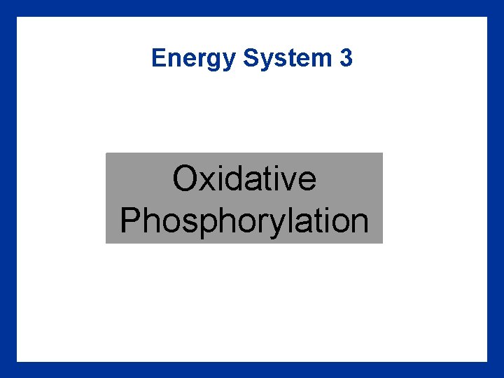 Energy System 3 Oxidative Phosphorylation 
