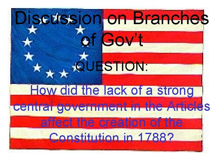Discussion on Branches of Gov’t QUESTION: How did the lack of a strong central