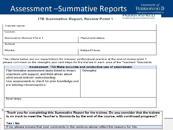 Assessment –Summative Reports 