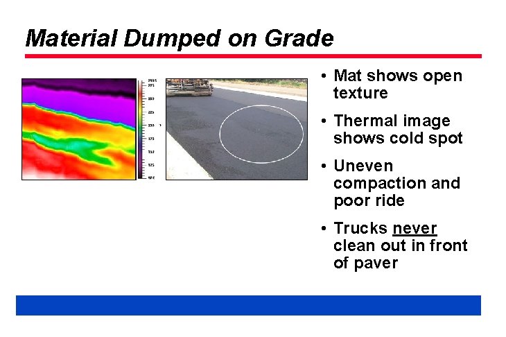 Material Dumped on Grade • Mat shows open texture • Thermal image shows cold