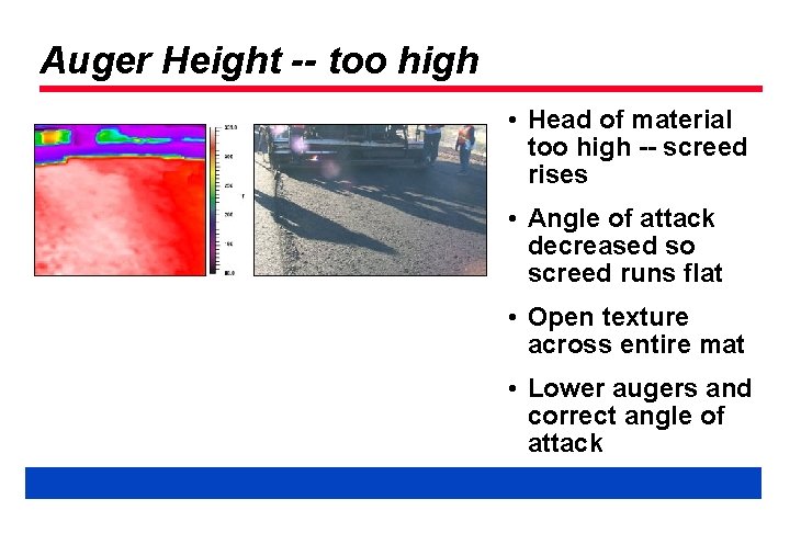 Auger Height -- too high • Head of material too high -- screed rises