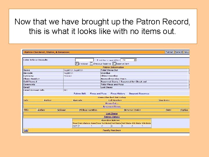 Now that we have brought up the Patron Record, this is what it looks