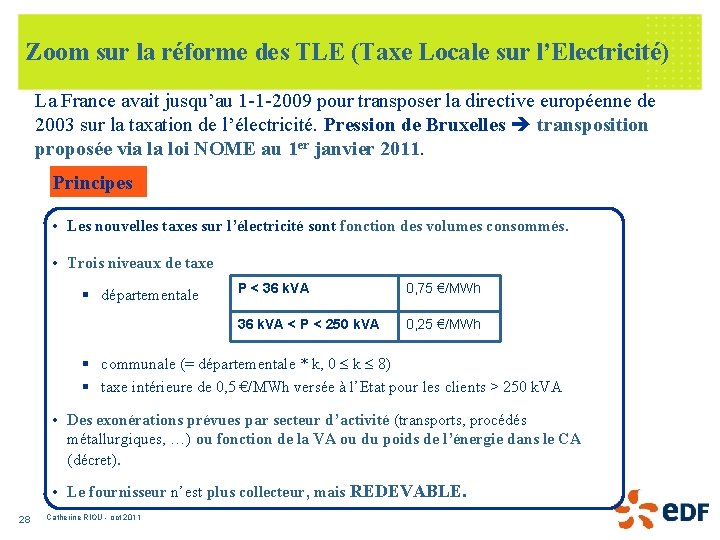 Zoom sur la réforme des TLE (Taxe Locale sur l’Electricité) La France avait jusqu’au