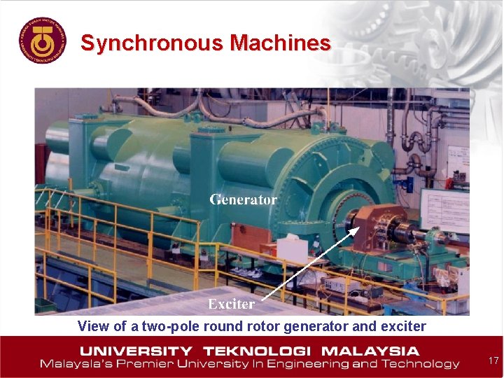 Synchronous Machines View of a two-pole round rotor generator and exciter 17 