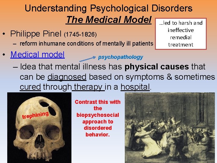 Understanding Psychological Disorders The Medical Model Demon …led topossession harsh and • Philippe Pinel
