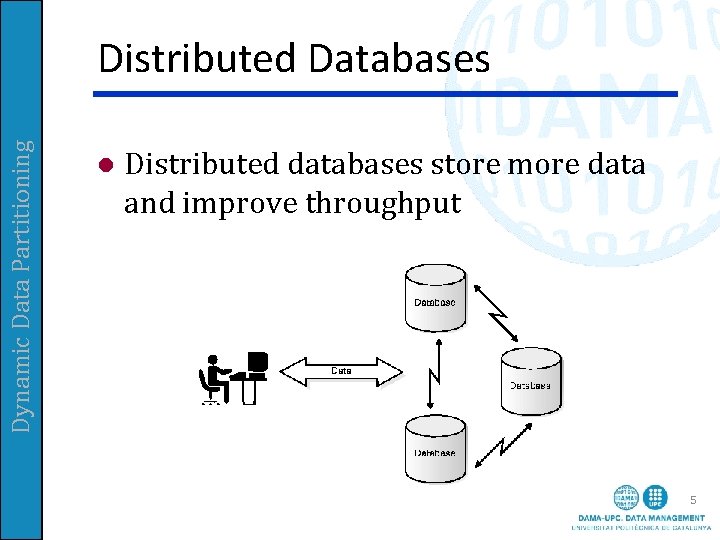 Dynamic Data Partitioning Distributed Databases l Distributed databases store more data and improve throughput Dynamic Data Partitioning Distributed Databases l Distributed databases store more data and improve throughput