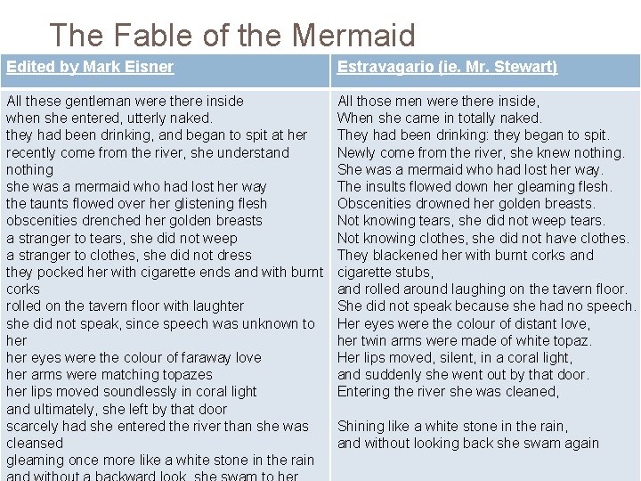 The Fable of the Mermaid Edited by Mark Eisner Estravagario (ie. Mr. Stewart) All