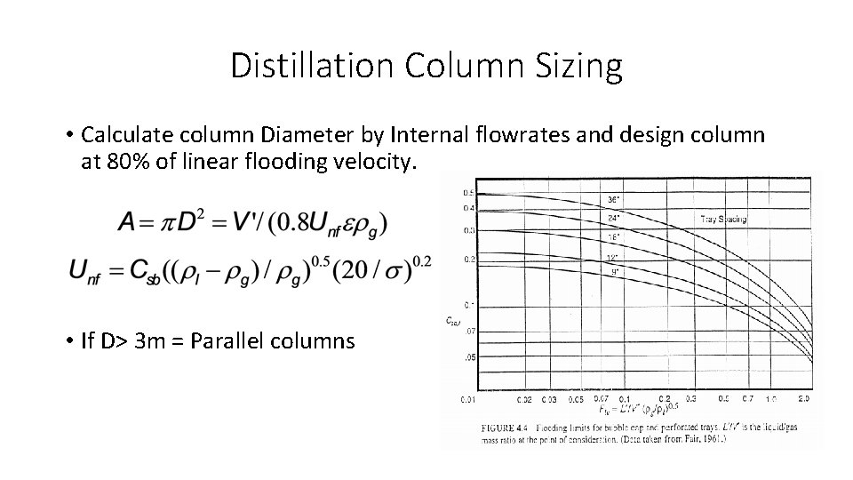 Distillation Column Sizing • Calculate column Diameter by Internal flowrates and design column at