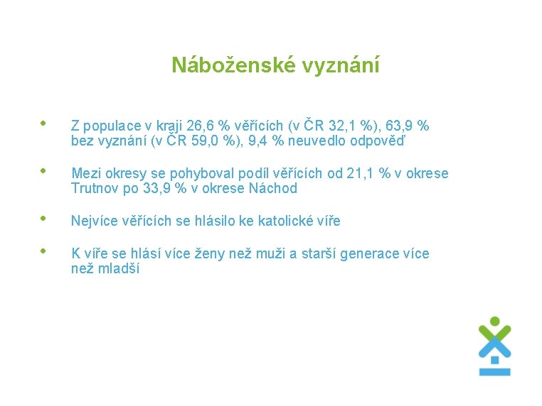 Náboženské vyznání • Z populace v kraji 26, 6 % věřících (v ČR 32,