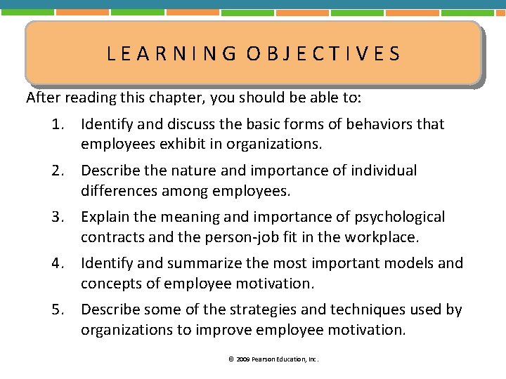 LEARNING OBJECTIVES After reading this chapter, you should be able to: 1. Identify and