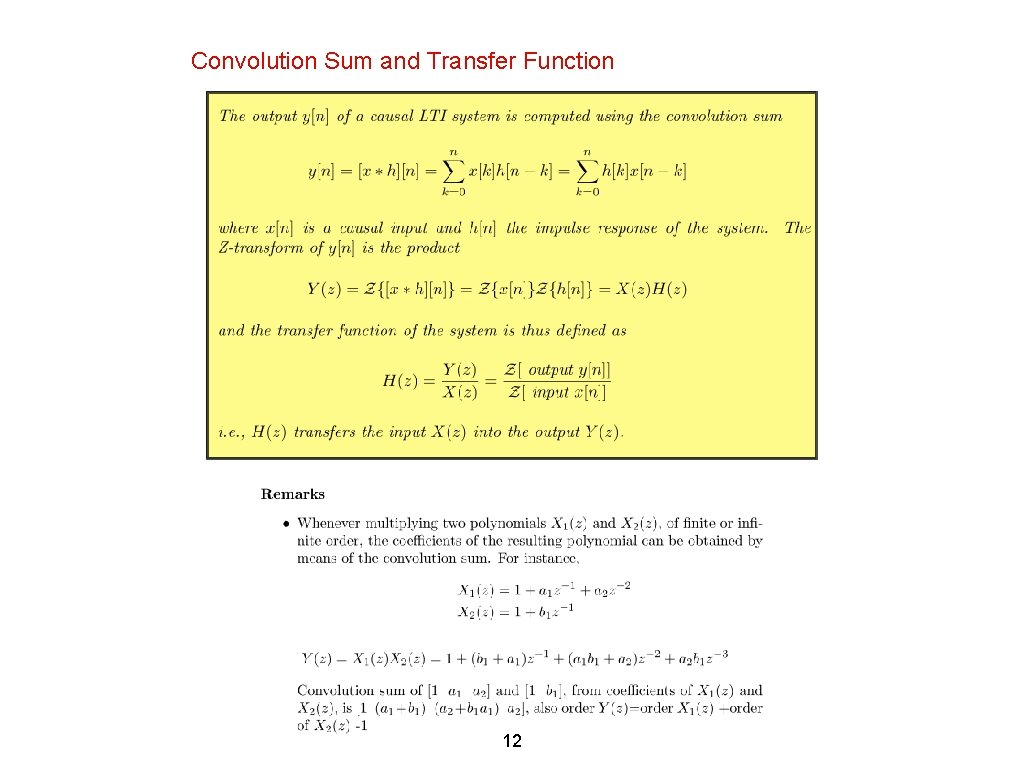 Convolution Sum and Transfer Function 12 