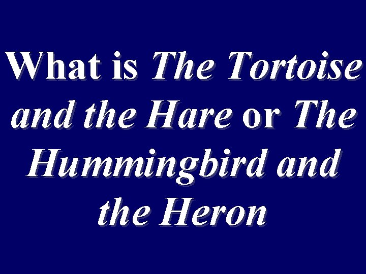 What is The Tortoise and the Hare or The Hummingbird and the Heron 