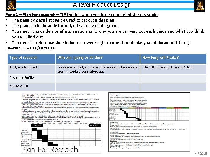 A-level Product Design Page 1 – Plan for research – TIP Do this when