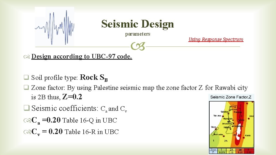 Seismic Design parameters Using Response Spectrum Design according to UBC-97 code. q Soil profile