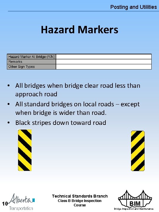 Posting and Utilities Hazard Markers • All bridges when bridge clear road less than