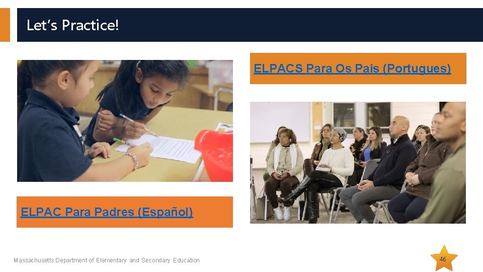 Let’s Practice! ELPACS Para Os Pais (Portugues) ELPAC Para Padres (Español) Massachusetts Department of