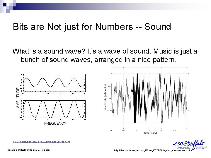 Bits are Not just for Numbers -- Sound What is a sound wave? It’s