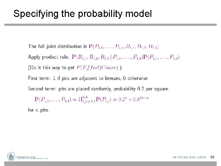 Specifying the probability model 56 