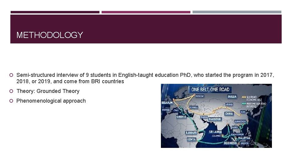 METHODOLOGY Semi-structured interview of 9 students in English-taught education Ph. D, who started the