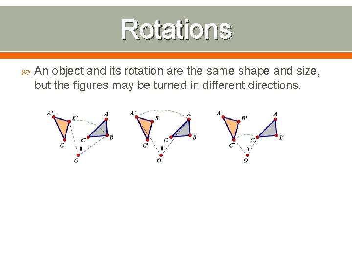 Rotations An object and its rotation are the same shape and size, but the