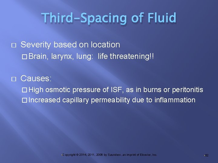 Third-Spacing of Fluid � Severity based on location � Brain, � larynx, lung: life
