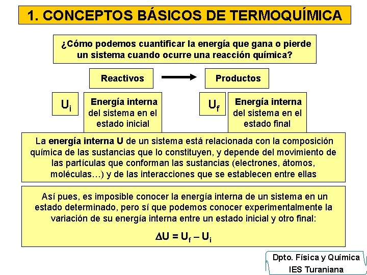 1. CONCEPTOS BÁSICOS DE TERMOQUÍMICA ¿Cómo podemos cuantificar la energía que gana o pierde