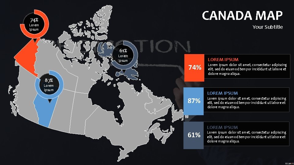 CANADA MAP 74% Lorem Ipsum Your Subtitle 61% Lorem Ipsum 74% LOREM IPSUM Lorem